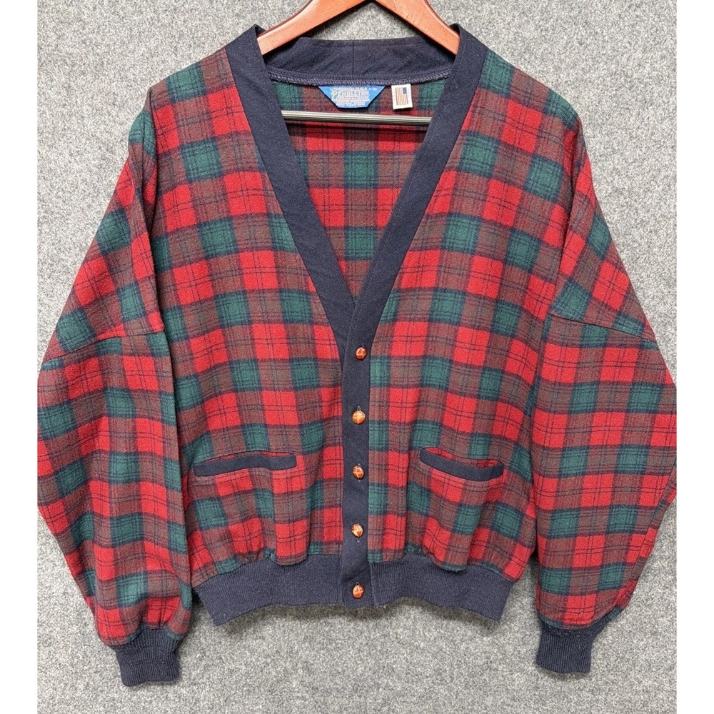 Vintage Pendleton Men's XL 100% Virgin Wool Plaid Cardigan Sweater USA Made